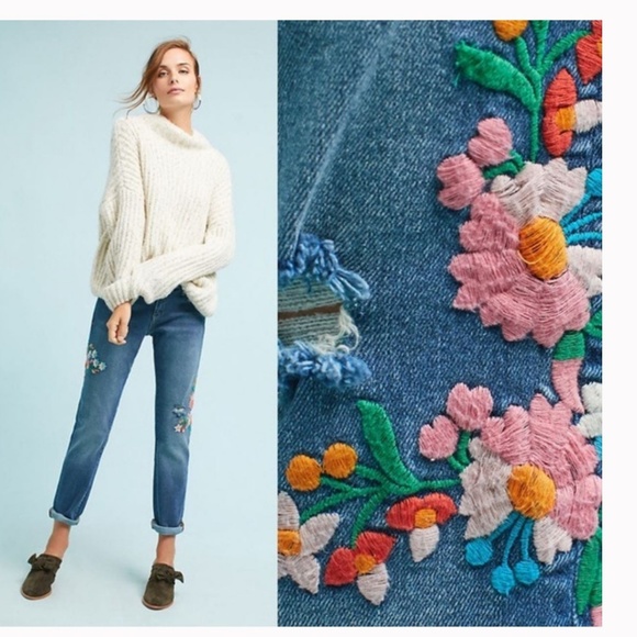 Anthropologie Pilcro embroidered floral jeans - Picture 2 of 8